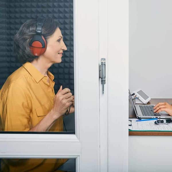 woman taking a hearing test