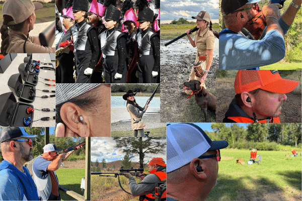 collage of people wearing hearing protection
