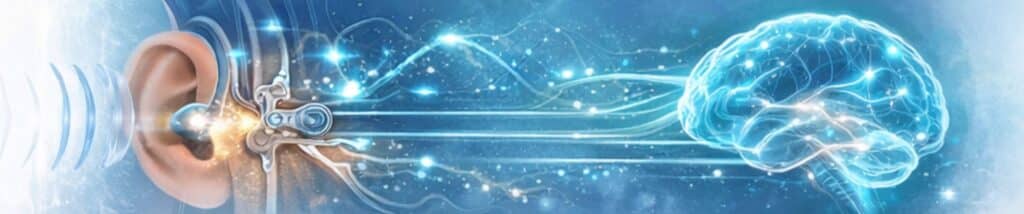 a graphic image depicting hearing and brainwaves