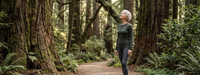 woman walking in the woods